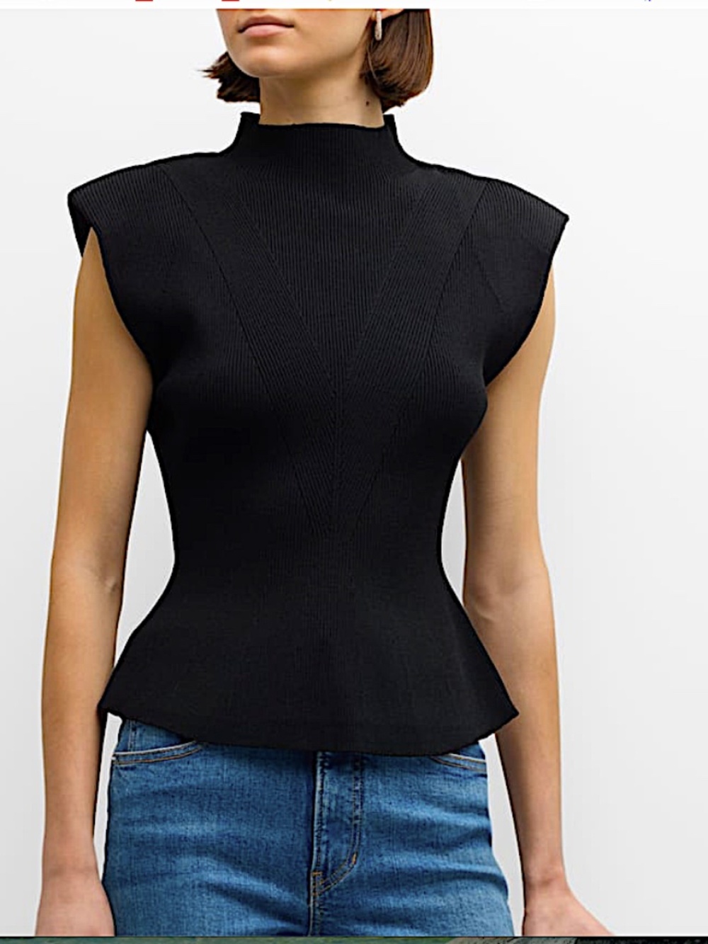 Veronica Beard Cio Ribbed Mock-Neck Top .Color black